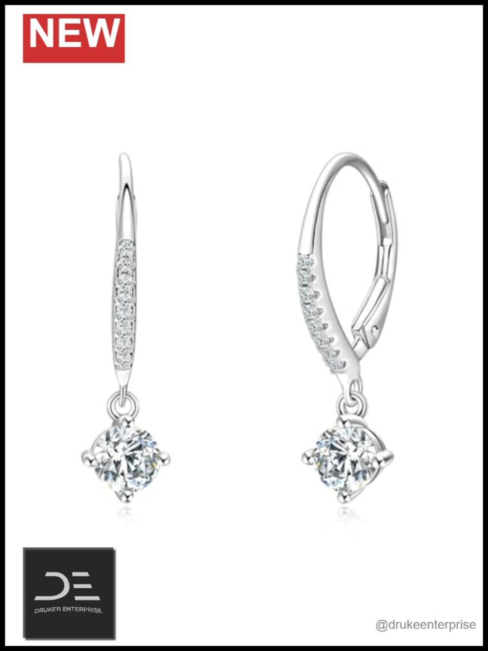 Moissanite Dangle Earrings 925 Sterling Silver Leverback Women